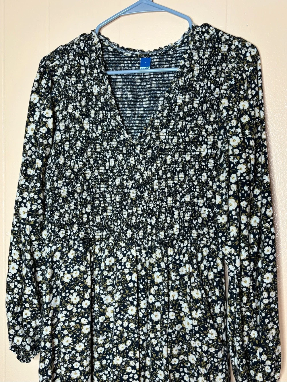 Old Navy Black Floral Long Sleeve Midi Dress
